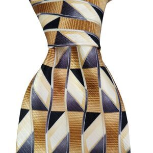 VTG Carlo Palazzi Studio Tie‎ 100% Silk Gold Black Geometric Hand Made 59x3.75